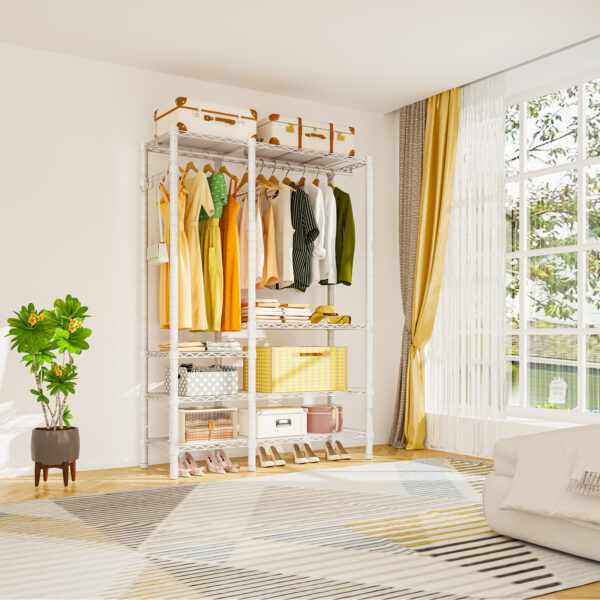 Heavy Duty Garment Rack, Metal Freestanding Closet Wardrobe Clothes Racks for Hanging Clothes, 4 Tiers Adjustable Wire Shelving, 44.9'' L x 16.5'' W x 76.8 '' H, Max Load 980LBS, White - 图片 7