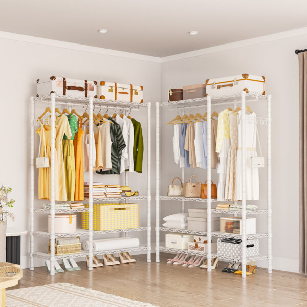 Heavy Duty Garment Rack, Metal Freestanding Closet Wardrobe Clothes Racks for Hanging Clothes, 4 Tiers Adjustable Wire Shelving, 44.9'' L x 16.5'' W x 76.8 '' H, Max Load 980LBS, White - 图片 8
